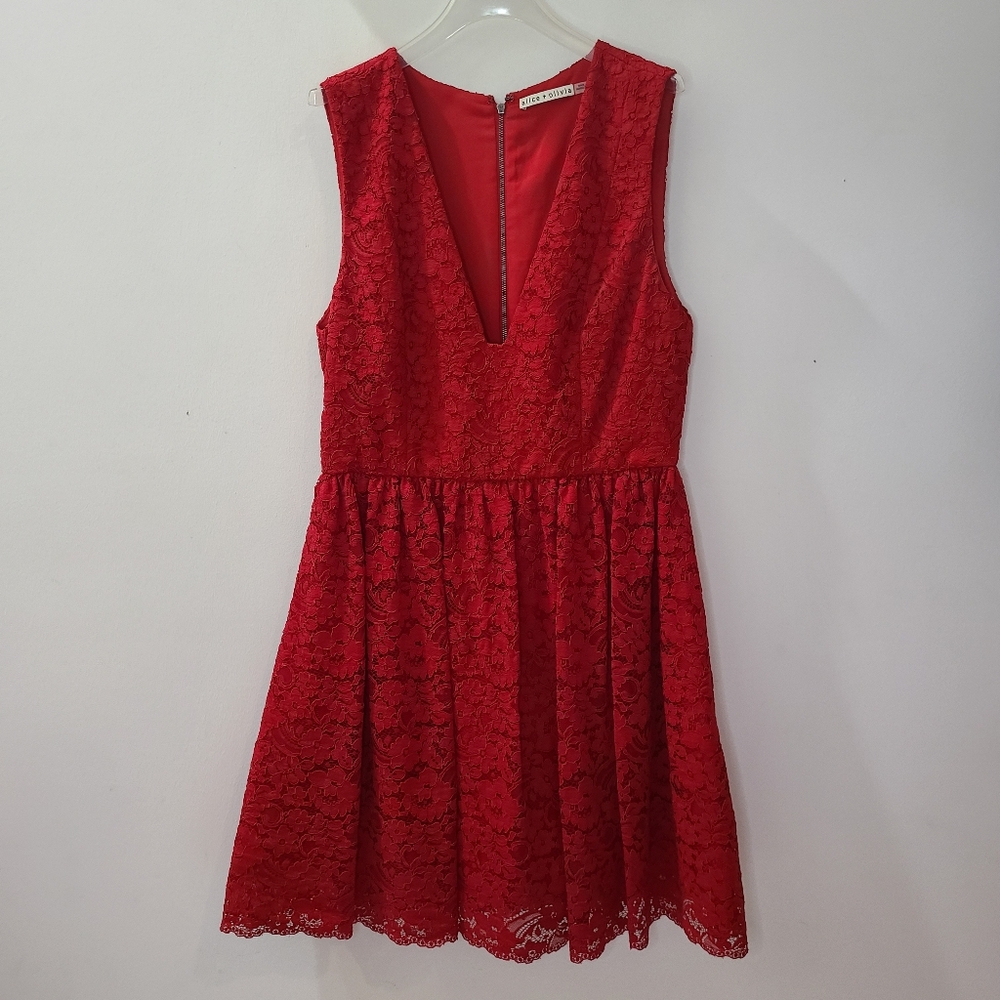 Alice + Olivia Kappa Lace A-line Dress Deep Ruby Red Sz 10 - Picture 4 of 13